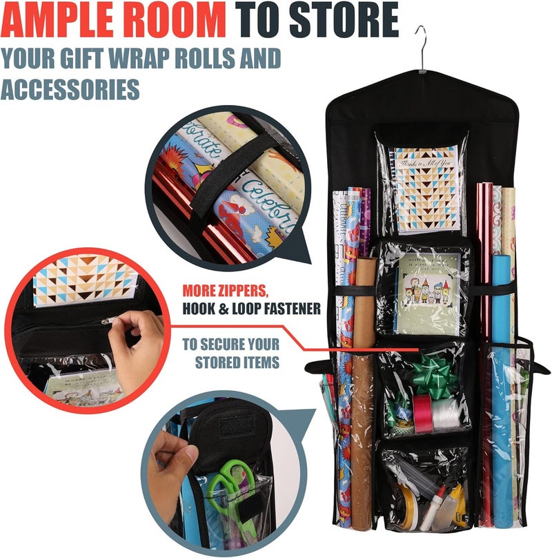Regal Bazaar Double-Sided Hanging Gift Bag and Gift Wrap Organizer (Black) - Image 5